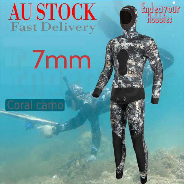 7mm 2 pieces Open Cell Neoprene Wetsuit Scuba Diving Spearfishing, Au Stock