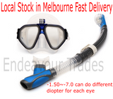 Prescription GOPRO mount Myopia Nearsighted Scuba Diving Snorkel set face mask goggles, AU