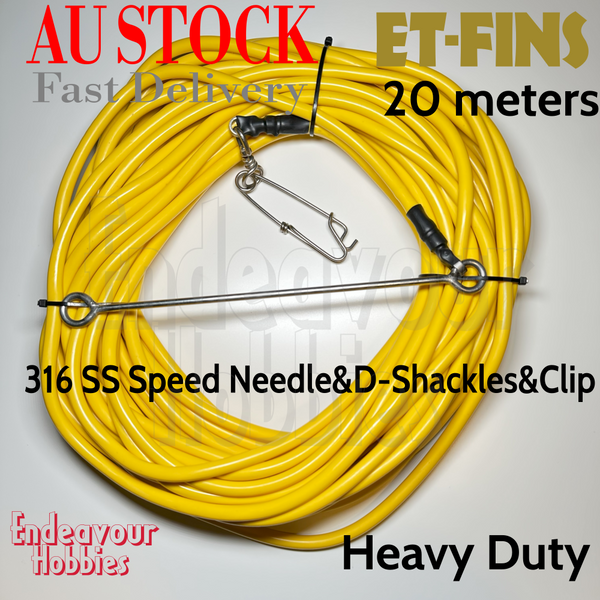 ET-FINS Heavy Duty Spearfishing Float Line 20m with Speed Needle, Clips, AU