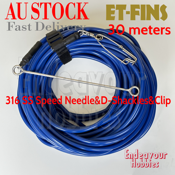 ET-FINS Heavy Duty Spearfishing Float Line 30m with Speed Needle, Clips, AU