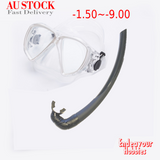 Prescription Nearsighted Myopia Scuba Diving Snorkel set dive goggles face mask, AU Seller
