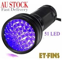 ET-FINS 51 LED UV Ultra Violet Flashlight Black Light Torch For Spotting Urine Stains