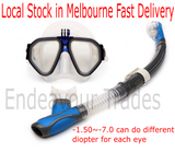 Prescription GOPRO mount Myopia Scuba Diving Snorkel set face mask goggles, AU