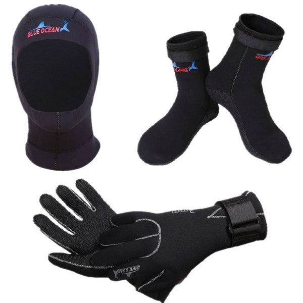 3mm Diving Set Hood Gloves Socks Neoprene Wetsuit Scuba Surfing